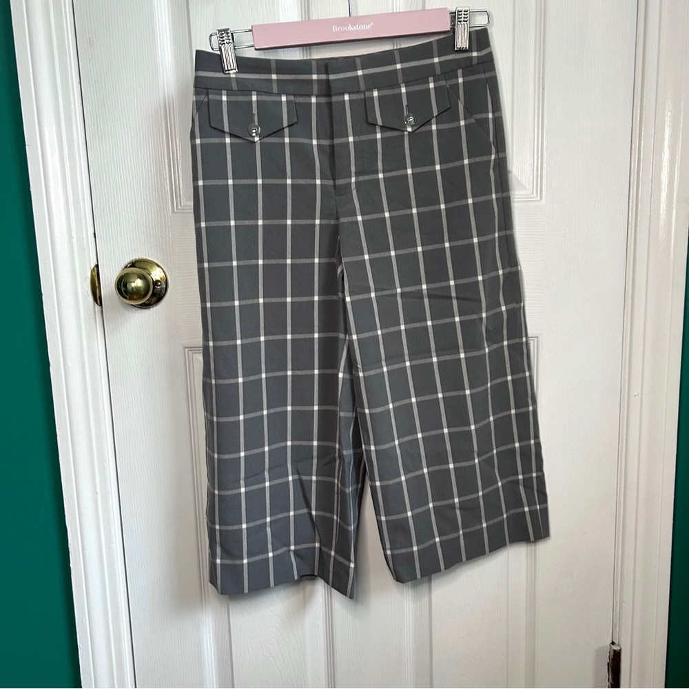 Anthropologie Cartonnier high waist wide leg capri pants gray gridlock size 0